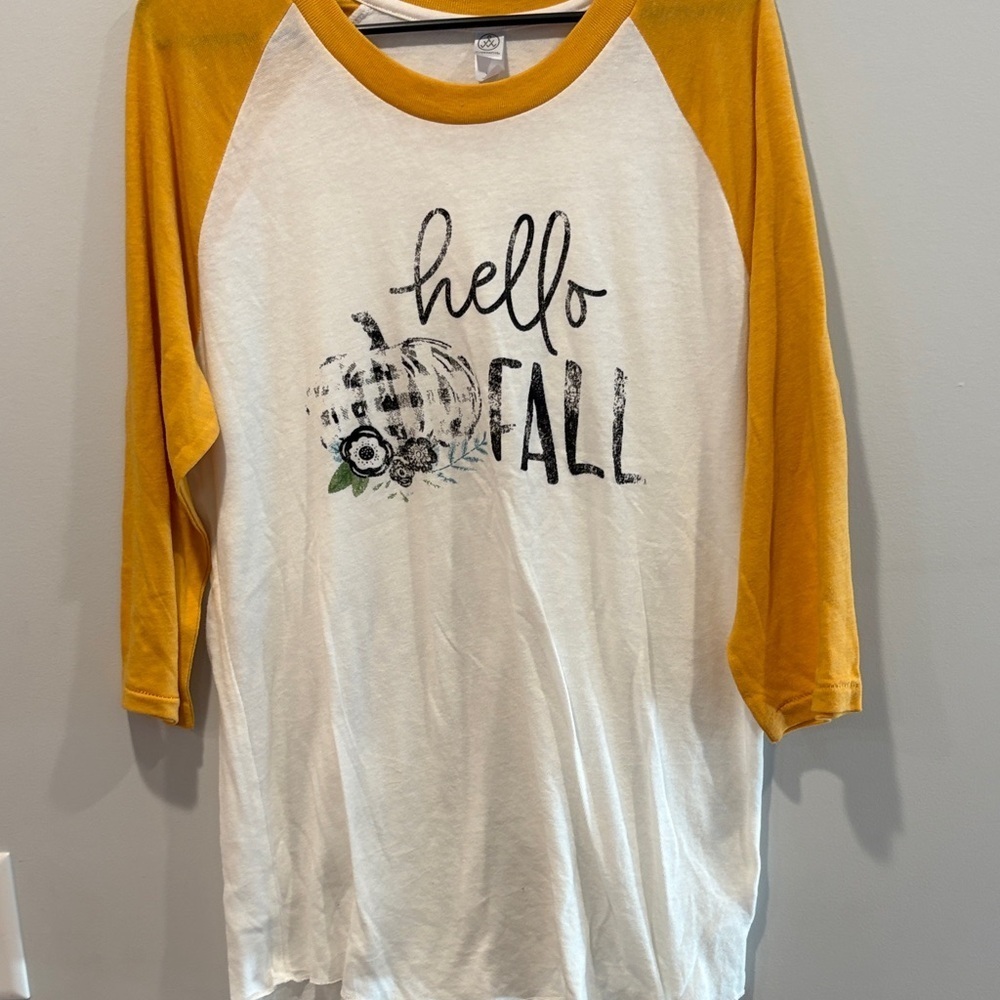 Alternative 'Hello Fall' Raglan Shirt - White and Yellow